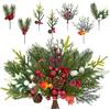 YMIFEEY 20 rami di abete artificiali con pigne, bacche rosse, rami di pino, decorazione natalizia, rami di Natale, decorazione natalizia per corona dell'Avvento fai da te (bacche rosse, verde)