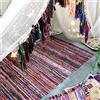 Aakriti Gallery Tappeto pezzotto realizzato a mano con materiali riciclati, tappeto indiano Chindi multicolore, boho-chic decorativo (150 x 90 cm) Purple