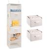 BrilliantJo Armadio Organizzatore 6 Ripiani con 2 cassetti Rimovibili Armadio di stoccaggio, Appeso unità scaffali con 4 Tasche per i Vestiti - Beige (30x 30 x 110cm)