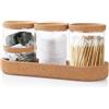 Anhow 4 Pezzi Porta Cotton Fioc, Vetro Porta Dischetti Struccanti con Vassoio per Bagno Cotone Fioc Struccanti Trucchi Organizer - Trasparente