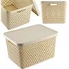KADAX Cesto portaoggetti, cesto con coperchio, scatola portaoggetti, contenitore portaoggetti in plastica, cesto moderno per scaffale, contenitore con fori di ventilazione (18L, beige)