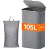 Lifewit Cesto Portabiancheria, Cesta Panni Sporchi con coperchio, Laundry Basket con Plastica Manici, Porta Biancheria Sporca per Bagno, Lavanderia, Camera da Letto, 105 L, Grigio Chiaro