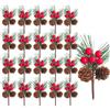 LATERN 20 Pezzi Rami di Natale a Pigne e Bacche, 12CM Ramoscelli di Agrifoglio Artificiali Aghi di Pino Rami di Pino Finti con Bacche Rosse Pigna per Natale Ghirlanda Lavoretti Casa Festa Decorazioni