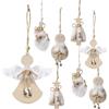DAHI 8X Addobbi Albero di Natale Legno, Decorazioni Natalizie in Legno da Appendere, 4 Modelli Pupazzo di Neve, Babbo, Alberi, Angelo, per Decorazioni Albero di Natale (Bianco + colore legno)