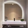 Kaverno Specchio Semicerchio Con Led, Semicerchio Specchio Da Bagno, Specchi Decorativi Senza Cornice Moderno, Disappannamento, Luce Regolabile A Tre Colori, Indicazione Dell'ora, Taglio A Sinistra(60*60cm/2