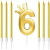 Zwenjuan Candele di Compleanno Numeri 6 con 6 Candele Lunghe,Candeline Compleanno Particolari con Corona,Compleanno Bambini per Feste,Matrimony Festa Nozze Anniversario Celebrazione