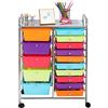 RELAX4LIFE Carrello Portaoggetti con 15 Cassetti, Cassettiera Alta con 4 Ruote Universali, Armadietto Mobile e Salvaspazio di Grande Capacità, Multiuso per Cucina, Bagno e Ufficio (Multicolore)
