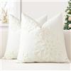 JOTOM Set di 2 Federe de Cuscini 40x40 cm Decorativi Natalizi Invernali a Fiocco di Neve Copricuscini Ricamati Fodere Cuscini Fodere per Vacanze Decor Morbide per Divano Camera da Letto (Crema Bianco)