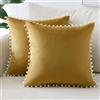 Sungeek Confezione da 2 Federe Cuscini Decorativi Copricuscini Divano in Morbido Velluto con Pon Pon Fodere per Cuscini per Divano Letto Soggiorno Camera da Letto (50x50cm, Oro)