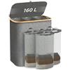 MAGIC SELECT Cesto Porta Biancheria 160 L con Coperchio e 3 Scomparti, Grande Cesto per Bucato Pieghevole con Sacco Interno Rimovibile e Maniglie, Ideale per Bagno, Camera e Lavanderia
