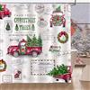 Bonhause Tenda Doccia Natale Camion Rosso Albero di Natale Corona di Natale Tende per Doccia in Poliestere Impermeabile Antimuffa Lavabile Tende Bagno 180 x 180 cm con 12 Ganci