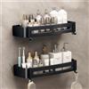 Bailtouk Mensola Doccia Senza Foratura, 2 Pezzi Porta Sapone per Doccia con 4 Ganci, Porta Shampoo Doccia in Alluminio Portas Bagnoschiuma da Doccias Antiruggine Essenziale per il Bagno, 32×12×4cm (B Nero）