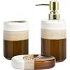 YabcY Set di 3 accessori da bagno di lusso in ceramica smaltata reattiva naturale per vasca da bagno, doccia, accessori per piano di lavoro, dispenser di sapone per casa e hotel, marrone oro