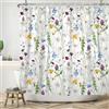 ASDCXZ Tenda da doccia a fiori, 180 x 200 cm, primavera, blu, giallo, viola, bianco, colorato, verde, foglie, bagno, lavabile, in poliestere, impermeabile, per vasca da bagno con 12 ganci