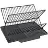 WENKO Tappetino Scolapiatti Nelia Con Griglia, Superficie Inclinata per Deflusso Ottimale Dell'acqua, in Plastica e Metallo, (L x A x P): 34 x 24 x 40 cm, Nero