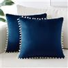 Sungeek Confezione da 2 Federe Cuscini Decorativi Copricuscini Divano in Morbido Velluto con Pon Pon Fodere per Cuscini per Divano Letto Soggiorno Camera da Letto (45x45cm, Blu Reale)