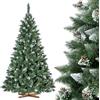 FairyTrees Pino Naturale con Punte innevate, Albero di Natale Artificiale, PVC, pigne Naturali, Supporto in Legno, 220cm