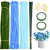 Amexo 300 Pezzi Scovolini Colorati per Lavoretti, Fili di Ciniglia Blu per Fiori di Tulipano, 30cm Scovolini per Bouquet di Lavanda Regali Fai da Te, con Stelo Filo Floreale, Nucleo del Fiore, Nastri