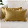 Sungeek Confezione da 2 Federe Cuscini Decorativi Copricuscini Divano in Morbido Velluto con Pon Pon Fodere per Cuscini per Divano Letto Soggiorno Camera da Letto (30x50cm, Oro)
