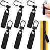 HZYIQ Cursore Cerniera Ricambio, 6 Pcs Cerniera Tira Sostituzione Universale, Tirante per Cerniera Lampo Rimovibile in Metallo, per Borsa, Vestiti, Jeans, Valigia - Nero