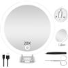 JADAZROR Specchio compatto a LED Specchio ingranditore 20X con luce, Specchio da viaggio da 15cm con ingrandimento, Specchio ingranditore illuminato ricaricabile, Specchio per trucco portatile Regalo