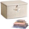 Luxvara Scatola con Serratura, Scatola Portaoggetti in Tessuto con 4 Tasche con Cerniera, Scatole Portaoggetti con Coperchio e Manici, per Vestiti, Giocattoli e Libri, 40 x 30 x 21 cm, Beige