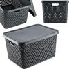 KADAX - Cesto portaoggetti, cesto con coperchio, scatola portaoggetti, scatola portaoggetti in plastica, cesto per scaffale moderno, contenitore con fori di ventilazione (18 L, grigio)