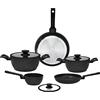 Tognana Authentika, Batteria di pentole e padelle, Set con 2 padelle, 3 casseruole, 3 coperchi trasparenti, 8 Pezzi, Alluminio, Nero