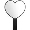 Bremorou Mini specchio cosmetico a forma di cuore, con manico, portatile, a forma di cuore, da donna, grazioso specchio portatile a forma di cuore, mini specchio cosmetico per viaggi e trucco (nero)