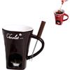 Generic Tazza per fonduta di cioccolato, tazza in ceramica personale per sciogliere il formaggio, set da 200 ml di tazze in ceramica per fonduta di cioccolato con 1 forchetta, set di pentole in ceramica per