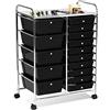 RELAX4LIFE Carrello Portaoggetti con 15 Cassetti, Cassettiera Alta con 4 Ruote Universali, Armadietto Mobile e Salvaspazio di Grande Capacità, Multiuso per Cucina, Bagno e Ufficio (Nero)