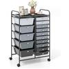 RELAX4LIFE Carrello Portaoggetti con 15 Cassetti, Cassettiera Alta con 4 Ruote Universali, Armadietto Mobile e Salvaspazio di Grande Capacità, Multiuso per Cucina, Bagno e Ufficio (Nero e Grigio)