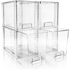 XWYWX 4 Pezzi Cassetti Impilabili Trasparenti, Organizer Plastica Alta Resistente Modello Alto per Cosmetici, Bagno, Cucina, Sottolavello, Dispensa, Armadio, Contenitori Multiuso