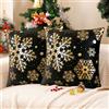 Miuyunya Nero Federe Cuscini Natalizi per Divano Set di 2 Natalizie Fodere Cuscini per Divani 45x45 cm Oro Fiocco di Neve Copricuscino Divano Decorativo Copricuscini per Soggiorno, Camera da Letto