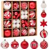 Yukiyi 42 palline di Natale rosse e bianche, infrangibili, da appendere, set di decorazioni per albero di Natale
