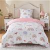 Yasida BettwäSche - Biancheria da letto per bambini, 135 x 200 cm, in microfibra, con arcobaleno, nuvole, stelle, lune, cuori, per ragazze, set copripiumino singolo da 135 x 200 cm e federa da 80 x 80