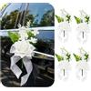 Generisch Pomello per portiera auto con nastro, 4 pezzi di rose artificiali bianche, cravatte fai da te, decorazioni per auto da sposa per Just Married Getaway, matrimonio, fidanzamento