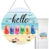 Generic Summerz, cartello estivo per porta, in legno, 30 x 30 cm, con scritta Hello Summer Welcome, decorazione rustica per porte estive, decorazione per la casa estiva, per pareti, finestre, portici