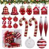 Huiguli Palline di Natale, 16 Pezzi Decorazioni Albero di Natale con Gancio, Ornamenti Natalizi, Rosso e Oro Campanelle, Guanti, Dolciumi
