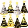 DPKOW 12pcs Capodanno Festa Cappelli Accessori, Buon Anno Cono Cappelli per Capodanno Gadget Foto Props Bomboniere Addobbi, Argento Nero Oro