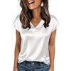 Zeagoo Camicetta in Raso da Donna con Scollo a V e Maniche Corte Top in Seta Eleganti Camicie da Lavoro a Maniche Corte Camicetta Estiva in Seta Bianco M