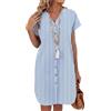 Zeagoo Abito Chemisier Donna Estivi Corto Vestito in Lino Maniche Corte Ampia Casual Vestiti Scollo a V Camicia Abiti Copricostume Bianco S