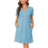 Vlazom Camicia da Notte Estiva Donna con Bottoni, Manica Corta Aperta Davanti, Pigiama Corto, Vestaglie Estive, S, A-Verde Chiaro