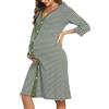 Marvmys Camicia da Notte Donna Premaman Manica 3/4 a Righe con Bottoni