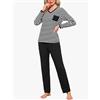 Terecey Pigiama Invernale Donna a Righe Pigiami 2 Pezzi in Cotone Top a Manica Lunga e Pantaloni Set Pigiama Tinta Unita con Tasca e Cintura Elastica para Casa
