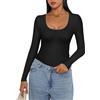 Ekouaer Maglia Termica Donna Girocollo Casual Sexy Calda Intimo Strato di Base Top Nero XL