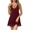 Sopesil Camicia da Notte Donna in Pizzo Modal Completo Intimo Donna Corta con Scollo a V e Spalline Regolabili Lingerie Sexy con Tanga Borgogna,L