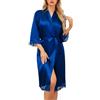 Sopesil Pizzo Accappatoio da Donna in Raso Abiti Lunghi Per Donne Abiti da Sposa Abbigliamento da Notte Morbido Per Matrimoni Verde grigiastro,XL