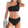 Cupshe Set Bikini da Donna a Due Pezzi Costume da Bagno a Spalla Singola con Spalline Larghe e Chiusura a Gancio sul Retro, XL