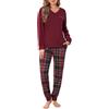 Sopesil Pigiama Donna Lungo Invernale Pigiami Due Pezzi da Donna Caldo Manica Lunga e Pantaloni a Quadri Sleepwear Accogliente con Tasche e Coulisse A-Rosso Vino,XL